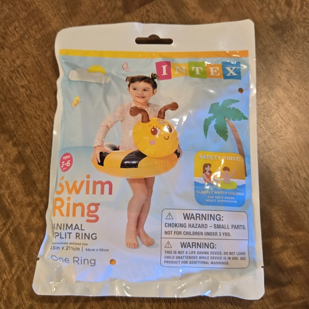 Intex Bee Animal Split Swim Ring Float Ages 3-6 23" Inflatable Pool Tube NEW